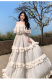 Vintage Ivory Strapless Ruffled Hem Design Elegant Beach Holiday A-Line Summer Dress HZ0319