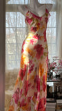 Vintage Floral A-line V-neck Spaghetti Strap Evening Dress Prom Dresses, HZ0319