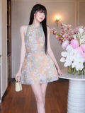 Vintage Fashion Floral Halter Dress Design A-line Party Dresses Homecoming Dresses, HZ0319
