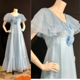 Light Blue A-Line Chiffon Ruffles Long Party Dress Retro Birthday Dress, HZ0319