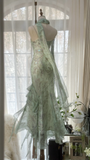 Retro Gorgeous Spaghetti Strap Green Beading Romantic Shinny Evening Dress Prom Dresses, HZ0319