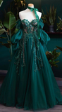 Elegant Sweetheart A-Line Beading Chiffon Green Long Prom Dress Evening Gown, HZ0319