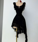 Sexy Black Sheath Lace Ruffles Short Party Dresses Homecoming Dresses, HZ0319