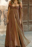 Elegant Brown Off Shoulder A-Line Long Party Dress Retro Evening Dress, HZ0319