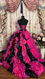 Retro Fuchsia Strapless A-Line Appliques Long Prom Dress Birthday Ball Gown, HZ0319