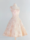 Retro Pink Floral Exquisite Embroidery Design A-Line Short Homecoming Dress Party Dress HZ0319