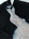 Shiny Beaded White Sweetheart Tulle Sequin Design Elegant Mermaid Floor-length Wedding Dress HZ0319