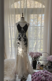 Elegant White Straps Mermaid Chiffon Beading Vintage Long Evening Party Dress, HZ0319