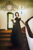 Black Sweetheart A-Line Satin Long Evening Gowns Gothic Party Dresses, HZ0319