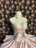 Light Pink Sweetheart A-Line Satin Princess Evening Gowns Birthday Ball Gowns, HZ0319