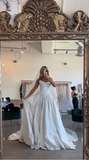 Elegant White Strapless A-Line Satin Appliques Wedding Dress Bridal Dress, HZ0319