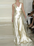 Elegant Ivory V Neck A-Line Satin Long Party Dresses Evening Dresses, HZ0319