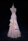 Light Pink Prom Dress Spaghetti Straps Mermaid Beading Vintage Long Party Dress Birthday Outfits, HZ0319