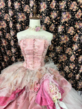 Retro Pink Strapless A-Line Tulle Quinceanera Dresses Evening Ball Gowns, HZ0319