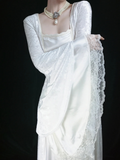 Retro White Long Sleeves A-Line Lace Long Formal Prom Dresses Evening Gowns, HZ0319