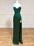 Pretty Blue Straps Sheath Satin Long Party Dress Bridesmaid Dress Evening Dress, HZ0319