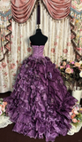 Gorgeous Purple StraplessA-Line Floral Quinceanera Dress Birthday Ball Gown, HZ0319