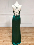 Pretty Blue Straps Sheath Satin Long Party Dress Bridesmaid Dress Evening Dress, HZ0319
