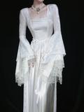 Retro White Long Sleeves A-Line Lace Long Formal Prom Dresses Evening Gowns, HZ0319
