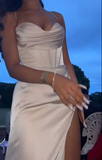 Pretty Blue Straps Sheath Satin Long Party Dress Bridesmaid Dress Evening Dress, HZ0319