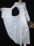 Retro White Long Sleeves A-Line Lace Long Formal Prom Dresses Evening Gowns, HZ0319