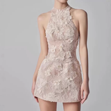 Vintage Beige Applique Sheath Short Party Dress Homecoming Dresses HZ0319