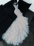 Shiny Beaded White Sweetheart Tulle Sequin Design Elegant Mermaid Floor-length Wedding Dress HZ0319