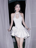 Simple Fashion White Halter Dress Design A-line Satin Party Dresses Homecoming Dresses, HZ0319