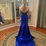 Sexy Red Strapless Sheath Satin Split Long Evening Party Dress Birthday Dress, HZ0319