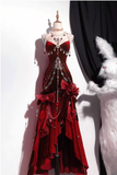 Sexy Red Spaghetti Straps Mermaid Velvet Long Party Dress Birthday Dress, HZ0319