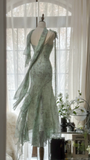 Elegant Light Green Sparkling Beaded Spaghetti Strap Romantic Chiffon Evening Dress Prom Dresses HZ0319