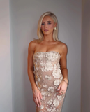 Simple 3D Floral Strapless Design A-line Tulle Women Party Dress, HZ0319