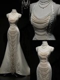Gorgeous Off Shoulder Mermaid Pearls Chic Wedding Dresses Birthday Outfits, HZ0319