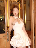 Simple Fashion White Halter Dress Design A-line Satin Party Dresses Homecoming Dresses, HZ0319