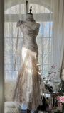 Light Pink Straps Mermaid Beaded Long Evening Dresses Birthday Outfits, HZ0319