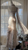 Light Pink Straps Mermaid Beaded Long Evening Dresses Birthday Outfits, HZ0319