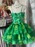 Vintage Green Exquisite Tie-dye Design A-Line Short Tiered Homecoming Dress Party Dress HZ0319