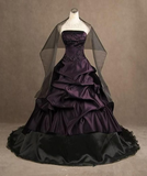 Dark Purple Strapless A-Line Satin Beading Vintage Party Dress Evening Gowns, HZ0319