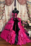 Retro Fuchsia Strapless A-Line Appliques Long Prom Dress Birthday Ball Gown, HZ0319