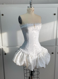 Vintage White Strapless A-line Lace Lace-up Short Party Dresses Homecoming Dress, HZ0319