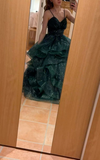 Green Spaghetti Straps A-Line Long Formal Prom Dress Evening Ball Gown, HZ0319