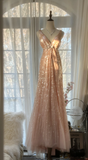 Vintage Champagne Sparkling Sequin Design Romantic Chiffon Evening Dress Prom Dress HZ0319