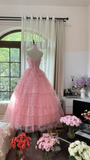 Vintage Pink Strapless Sweetheart Design Romantic Chiffon Tiered Evening Dress Prom Dress HZ0319