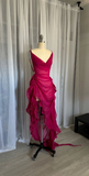 Sexy Hot Pink Straps Sheath Chiffon Ruffles Long Party Dress Evening Dress, HZ0319