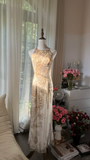 Retro Golden Sparkling Beaded Halter Dress Elegant Chiffon Evening Dress Prom Dresses HZ0319