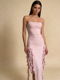 Casual Prom Dress Strapless Ruffle Gala Dress Evening Dress Cockatail Dress HZ0319