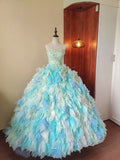 New Arrival Prom Dress Strapless Tulle Tiered Evening Dress Quinceanera Dress Ball Gown HZ0319