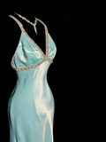 Elegant Prom Dress Satin Light Blue Spaghetti Straps Formal Dress Evening Dresses Wedding Guest Dress HZ0319