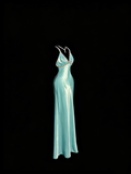 Elegant Prom Dress Satin Light Blue Spaghetti Straps Formal Dress Evening Dresses Wedding Guest Dress HZ0319