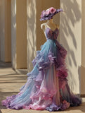 2026 Charming Prom Dress Ombre Spaghetti Straps Ruffle Party Outfits Evening Dress Gala Gown HZ0319